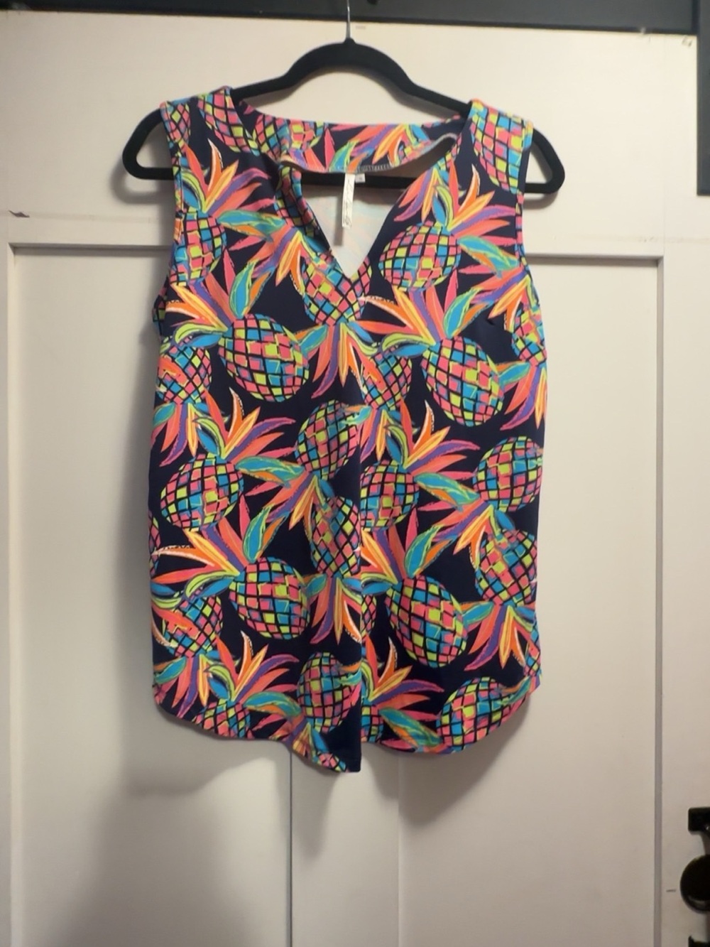 Lulu-B Navy Tank Top with Neon Pineapple Print